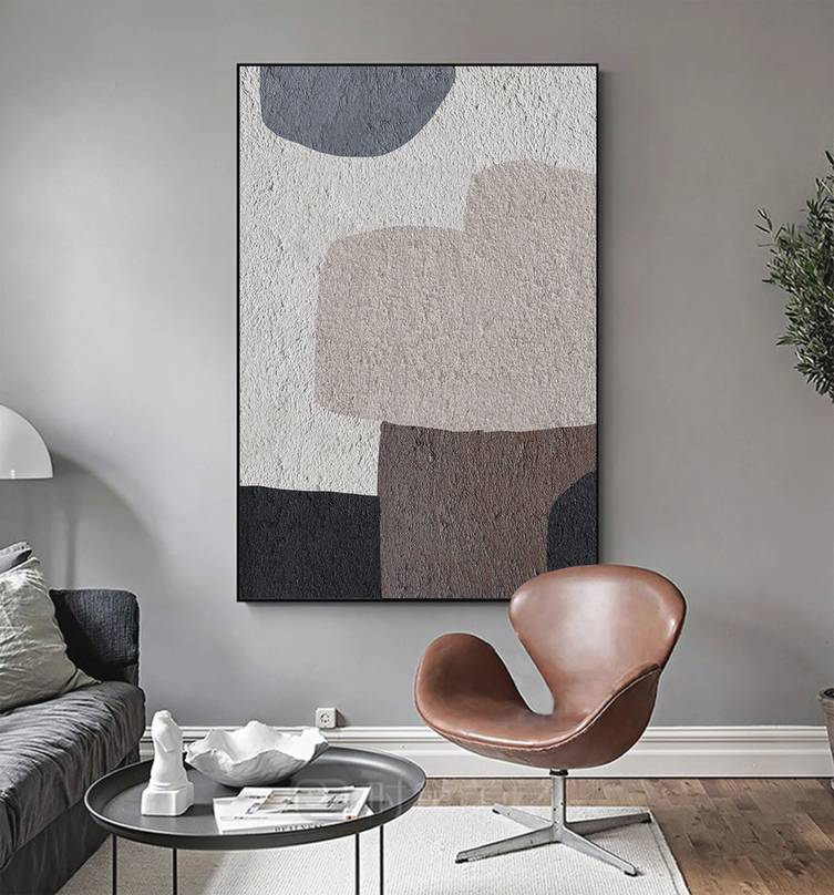 Gray Original Scandinavian Minimalist Beige Abstract Canvas Artwork OO2BQ